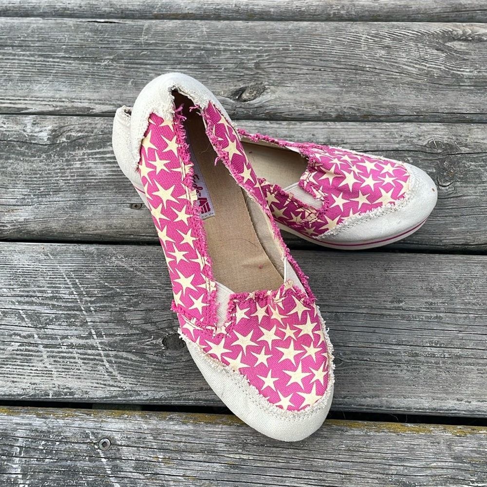 American Eagle Women's Pink Footwear Y2K Vintage Wedge Stars